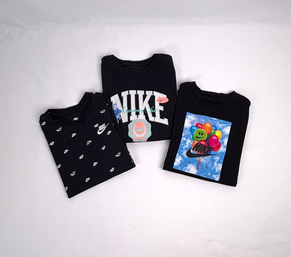 Nike Boys Medium Shirt Lot of 3 Graphic Tees Swoosh Air Long Short Sleeve Black